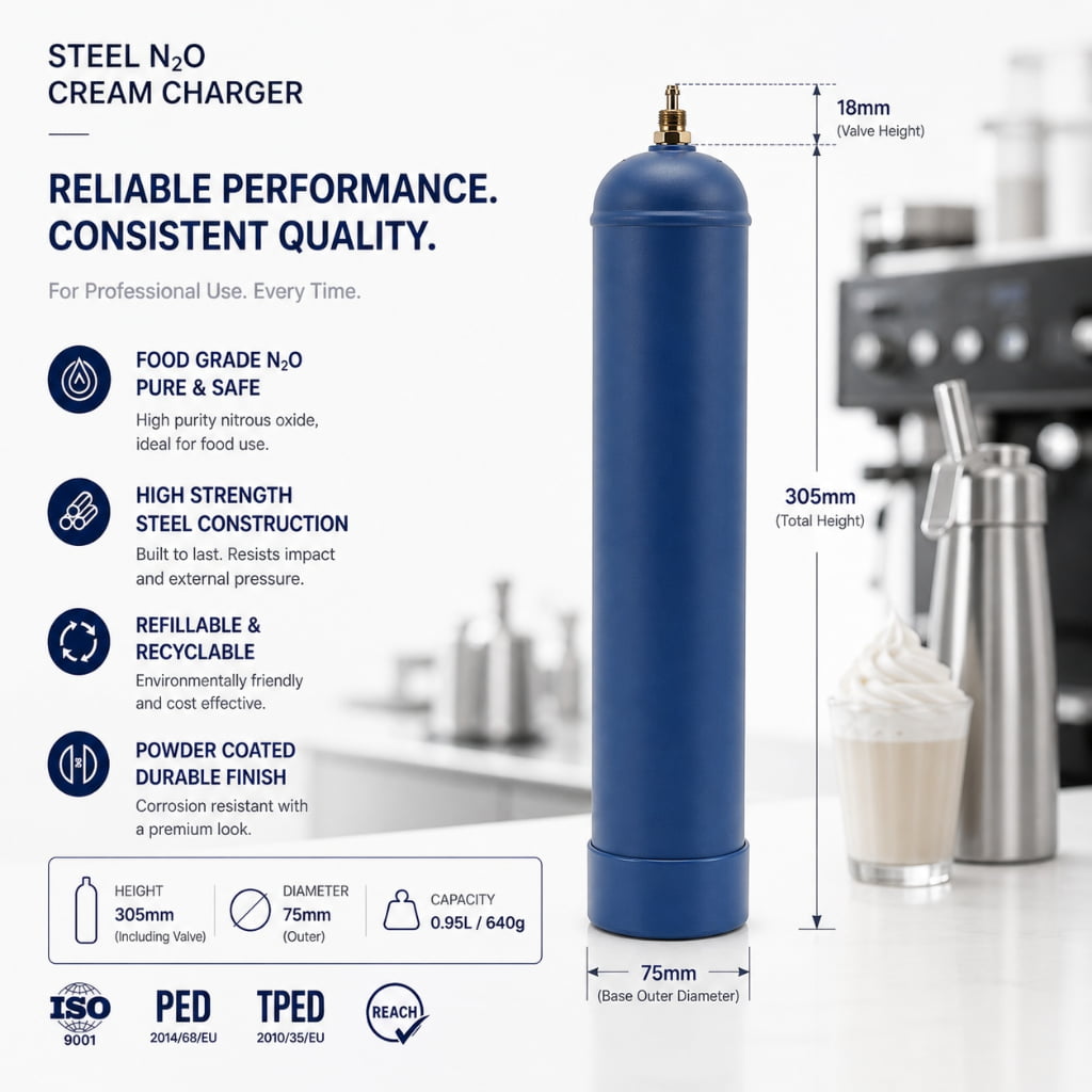 N2O 640g 0.95L Steel Cylinders