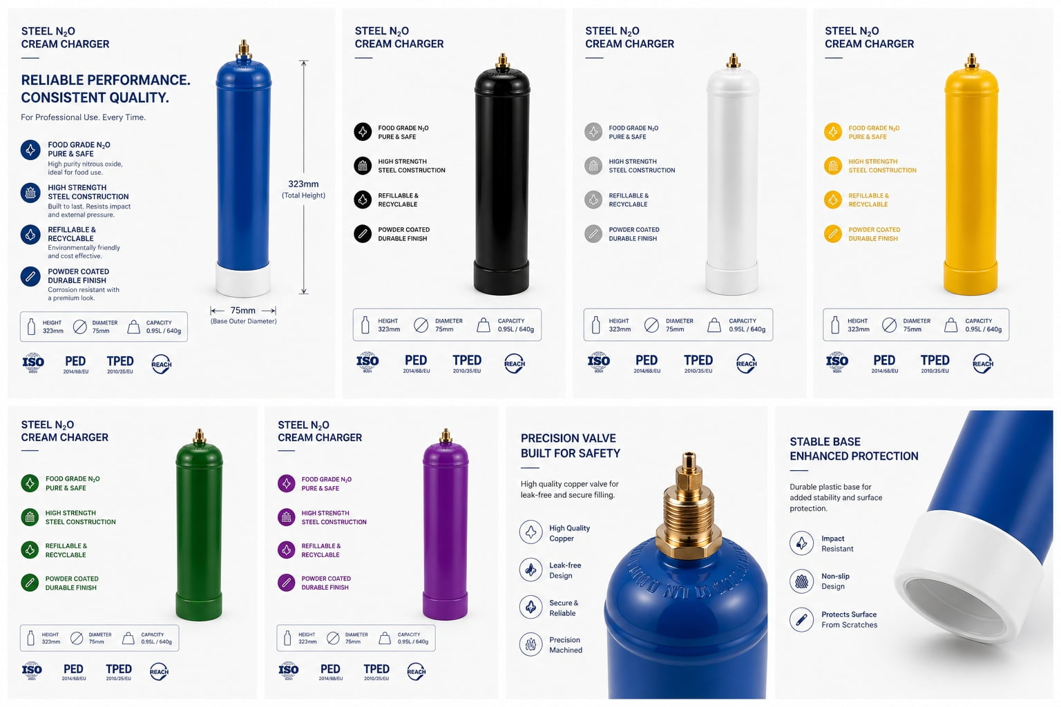 N2O 640g 0.95L Steel Cylinders