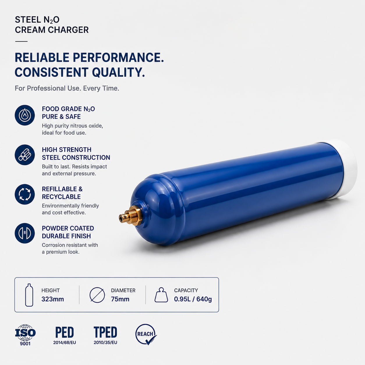 N2O 640g 0.95L Steel Cylinders