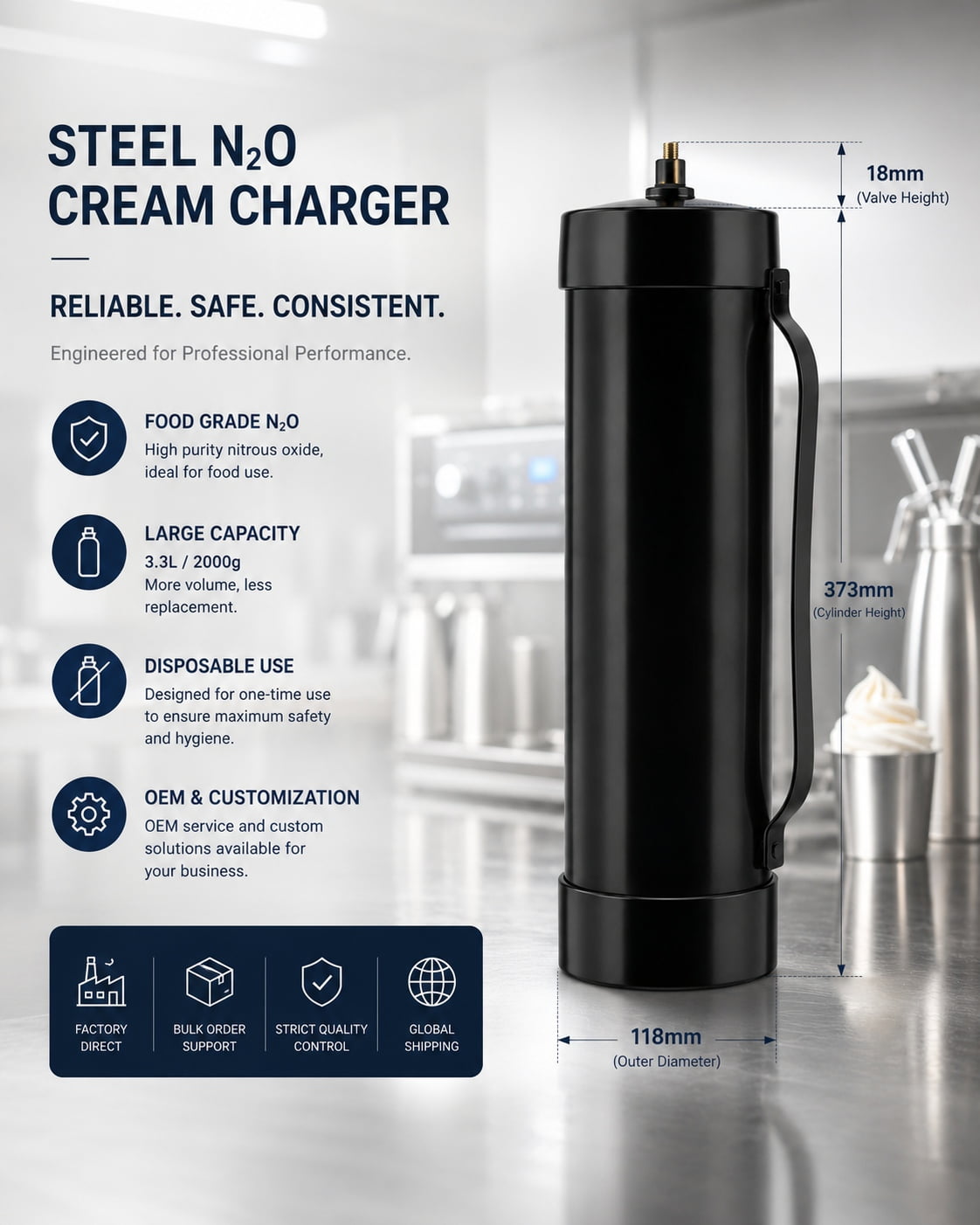 N2O 2000g 0.95L Steel Cylinders