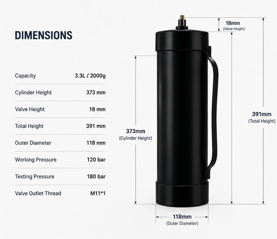 N2O 2000g 0.95L Steel Cylinders